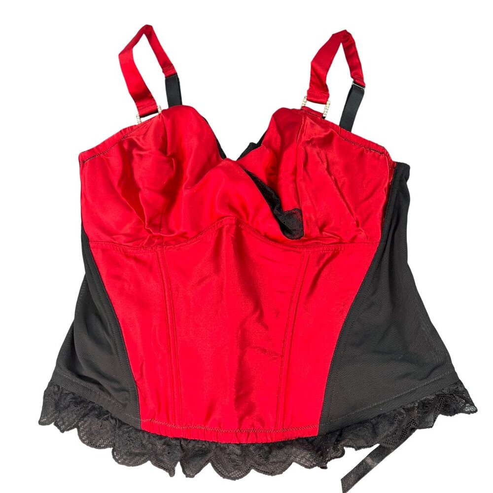 NWT Cacique Womens Red & Black Lace Corset Bustier Top Size 18/20 Boning Lace Up